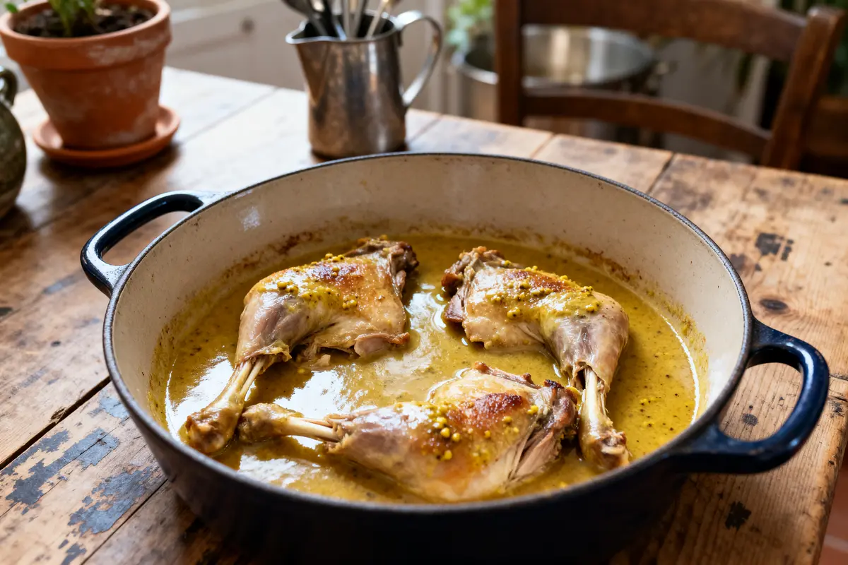 Recette de lapin à la moutarde façon grand-mère en cocotte